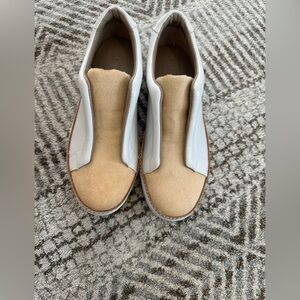 Sheared calf hair and leather platform sneakers